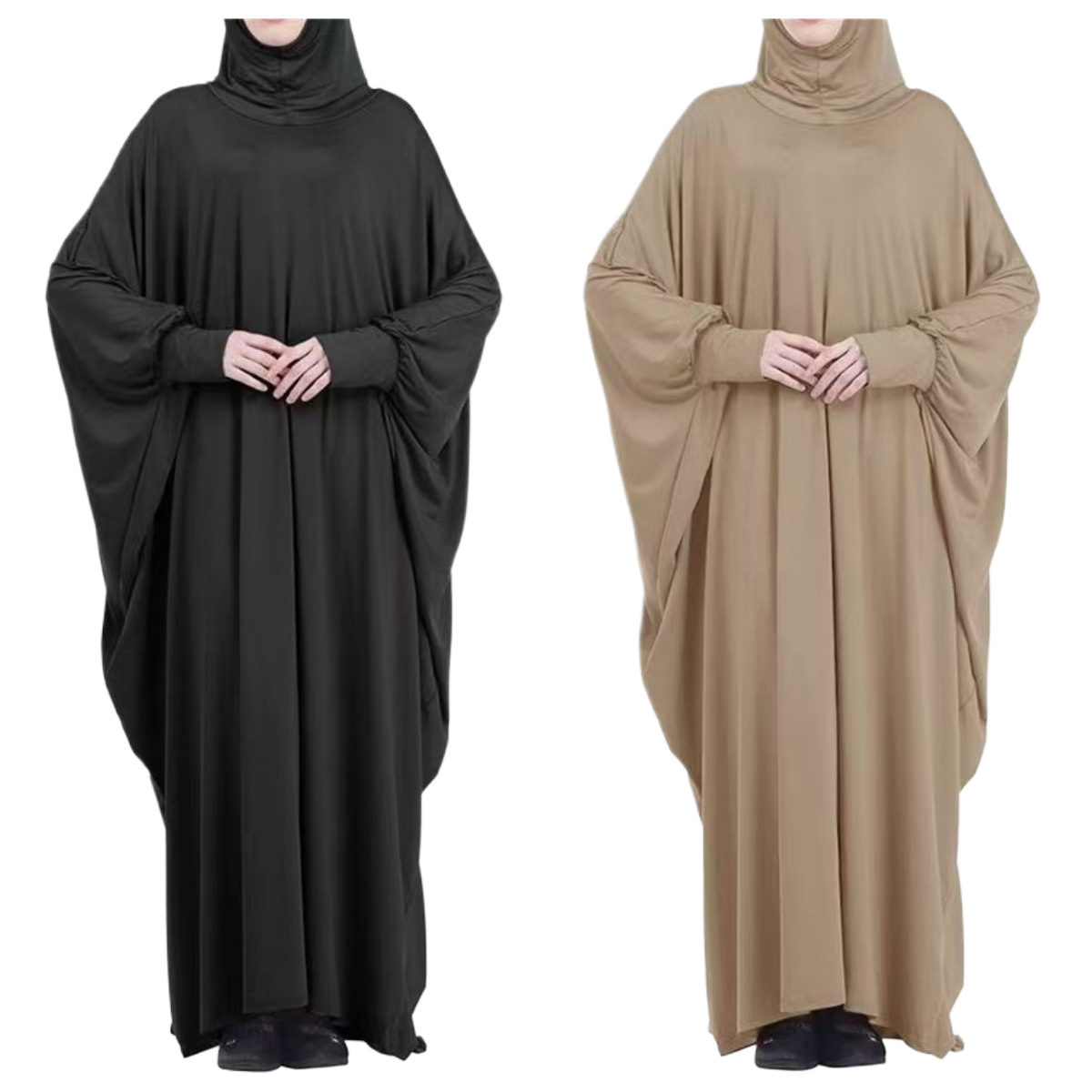 Hooded bat-sleeved dress