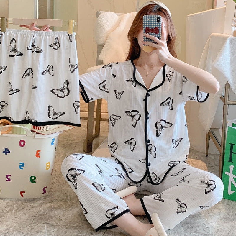 Short-sleeved pajama women's three-piece set
