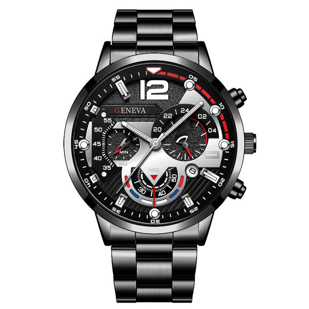 Men's Fashion Stainless Steel Band Quartz Watch with Calendar