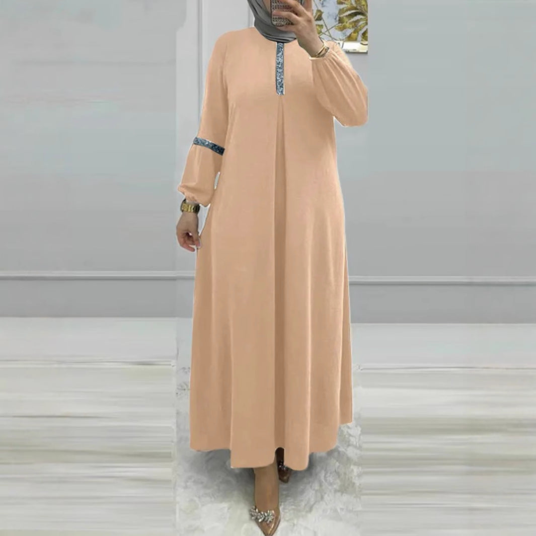 Elegant Long Sleeve Muslim Abaya Dress with Sequins