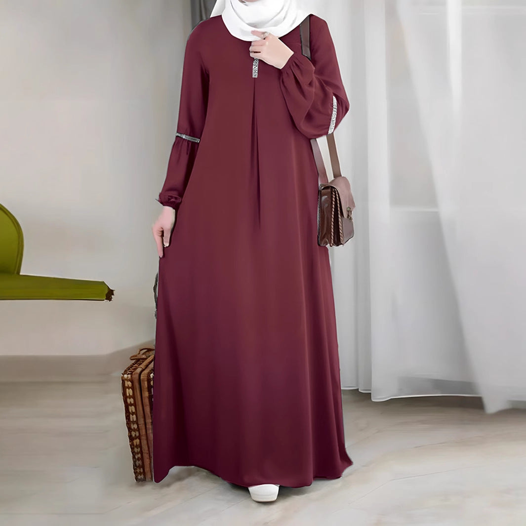 Elegant Long Sleeve Muslim Abaya Dress with Sequins