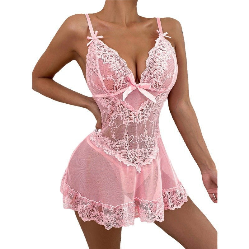 See-through sexy lace pajama set