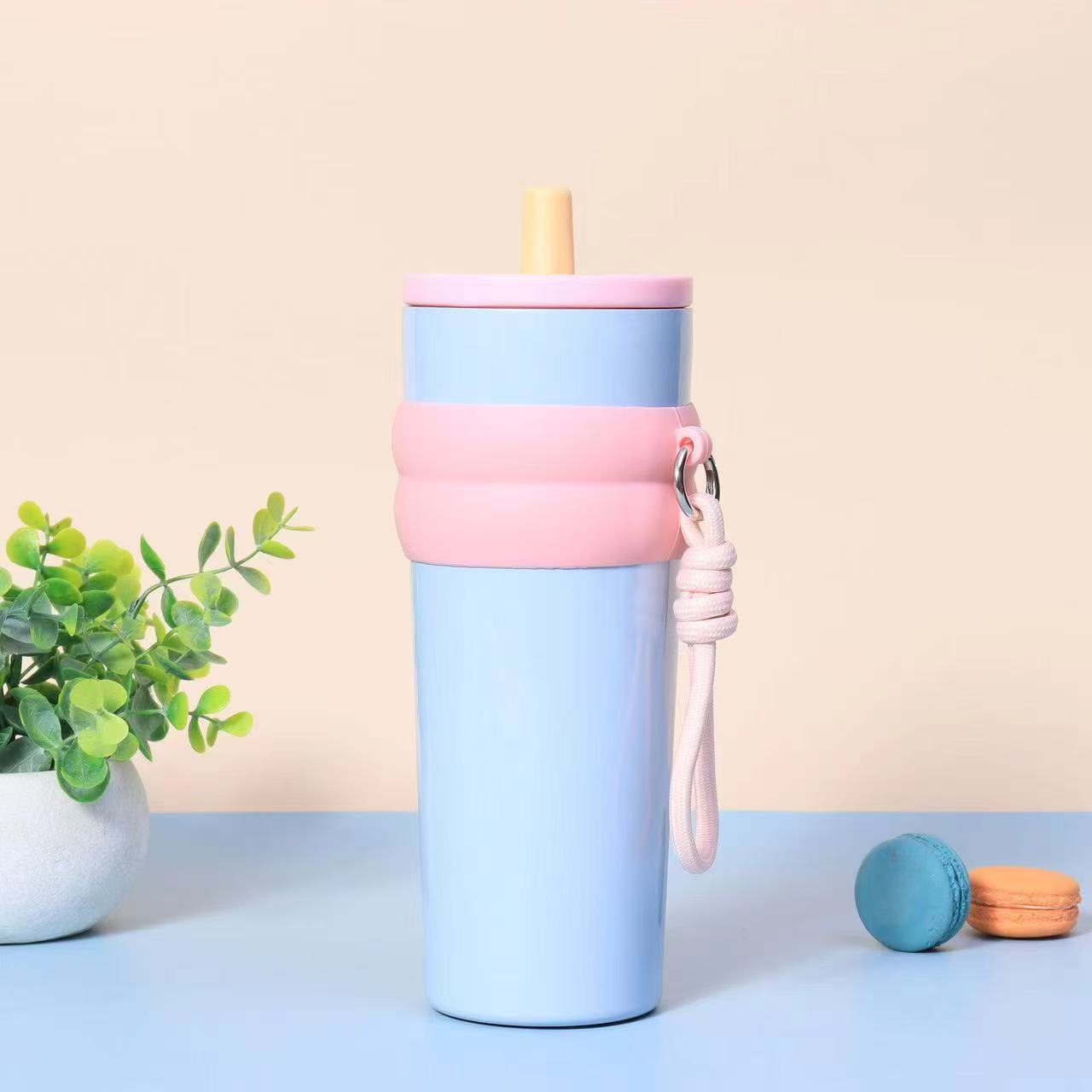 car cup large capacity straw coffee cup 316 stainless steel ceramic liner thermos cup car ice bully cup