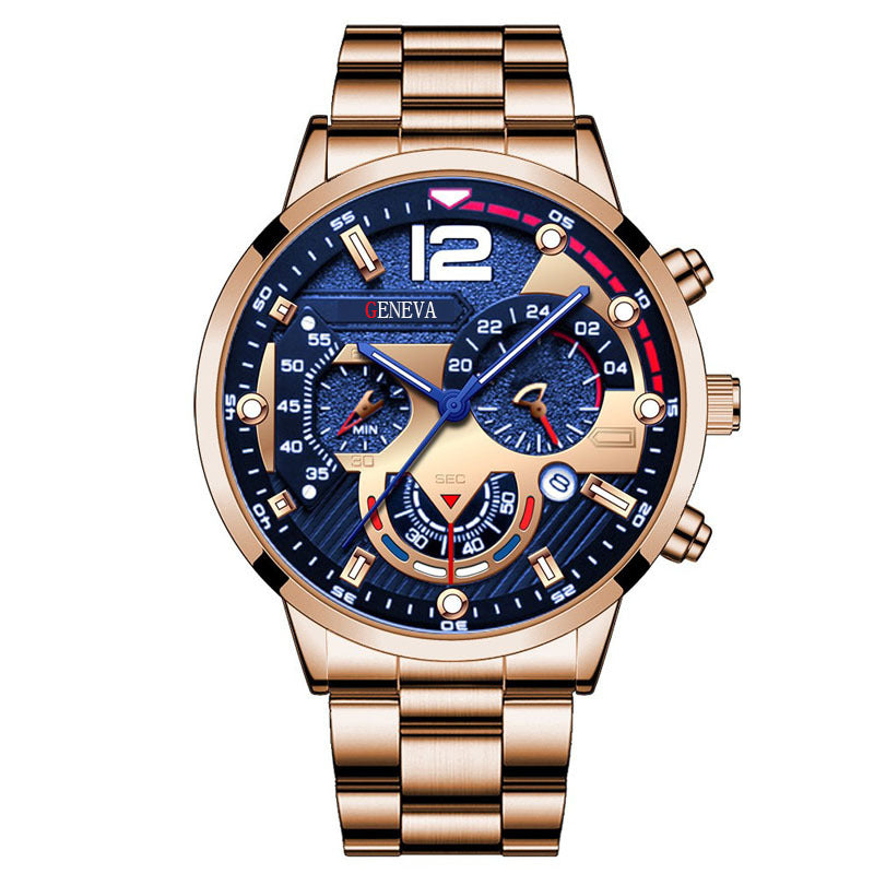 Men's Fashion Stainless Steel Band Quartz Watch with Calendar