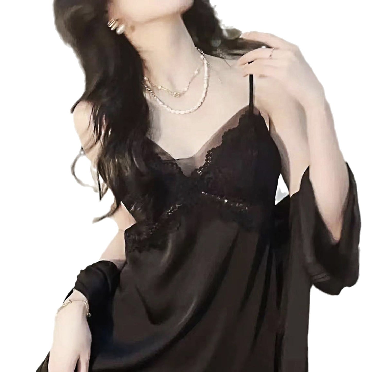 Lace mesh ice silk halter pajamas