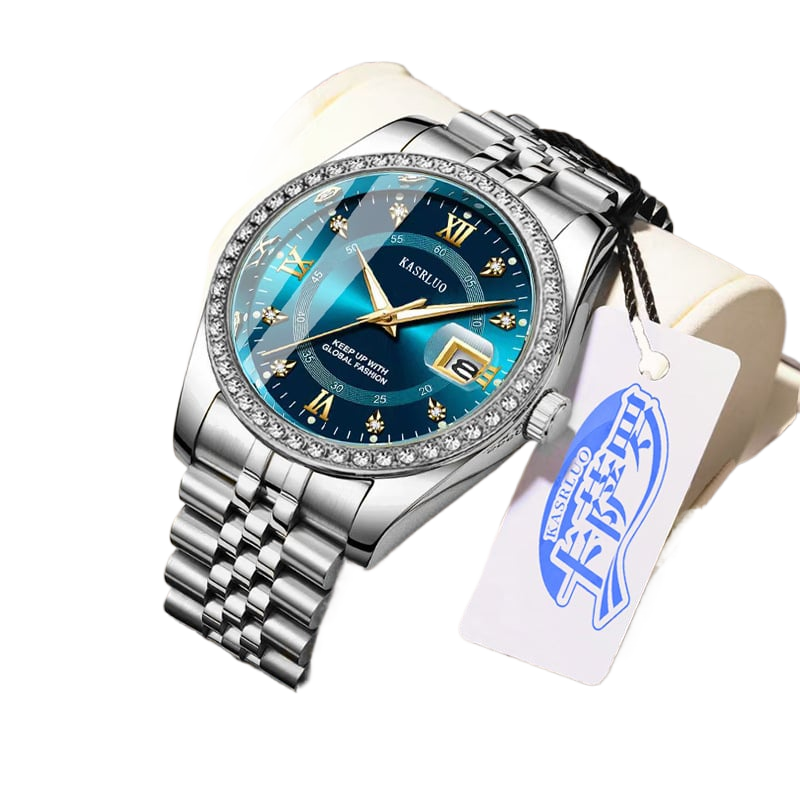 Roman Numerals Diamond Calendar Steel Band Watch