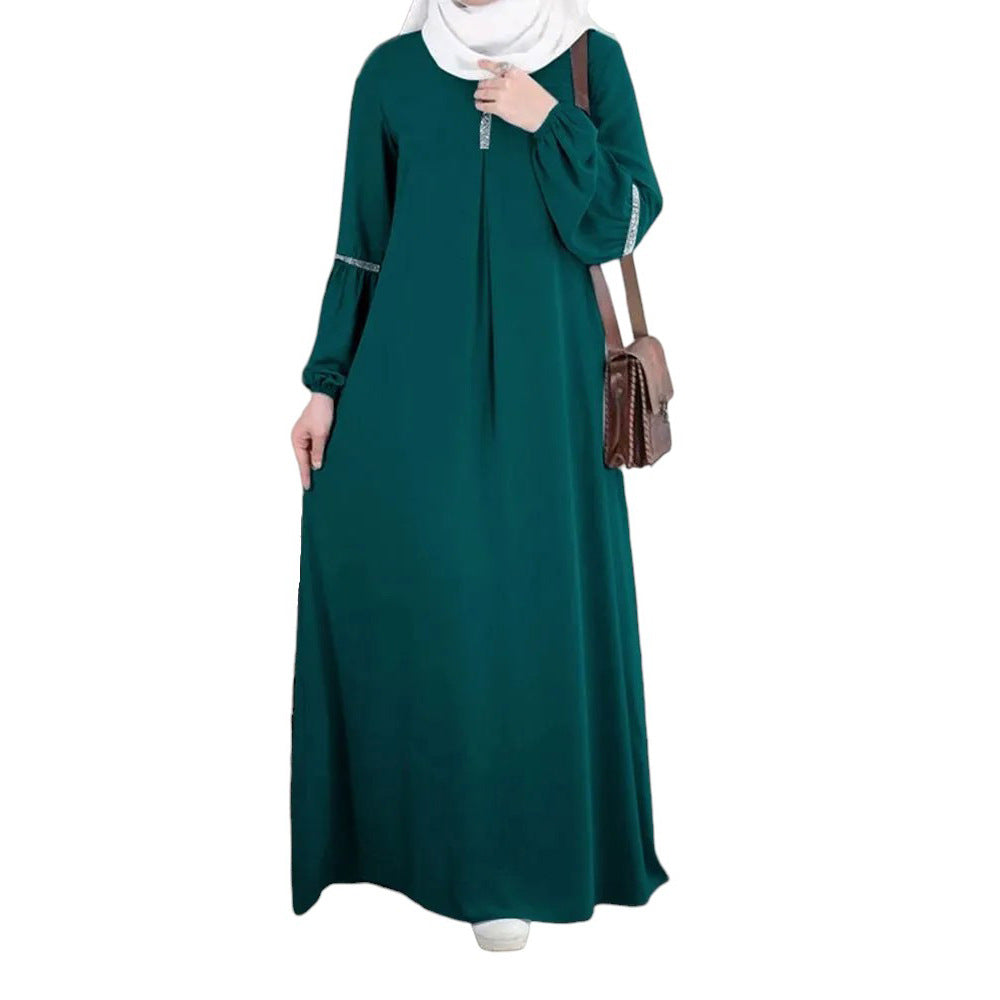 Elegant Long Sleeve Muslim Abaya Dress with Sequins