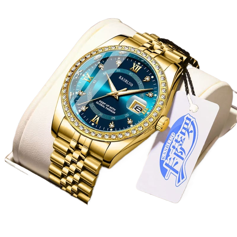 Roman Numerals Diamond Calendar Steel Band Watch