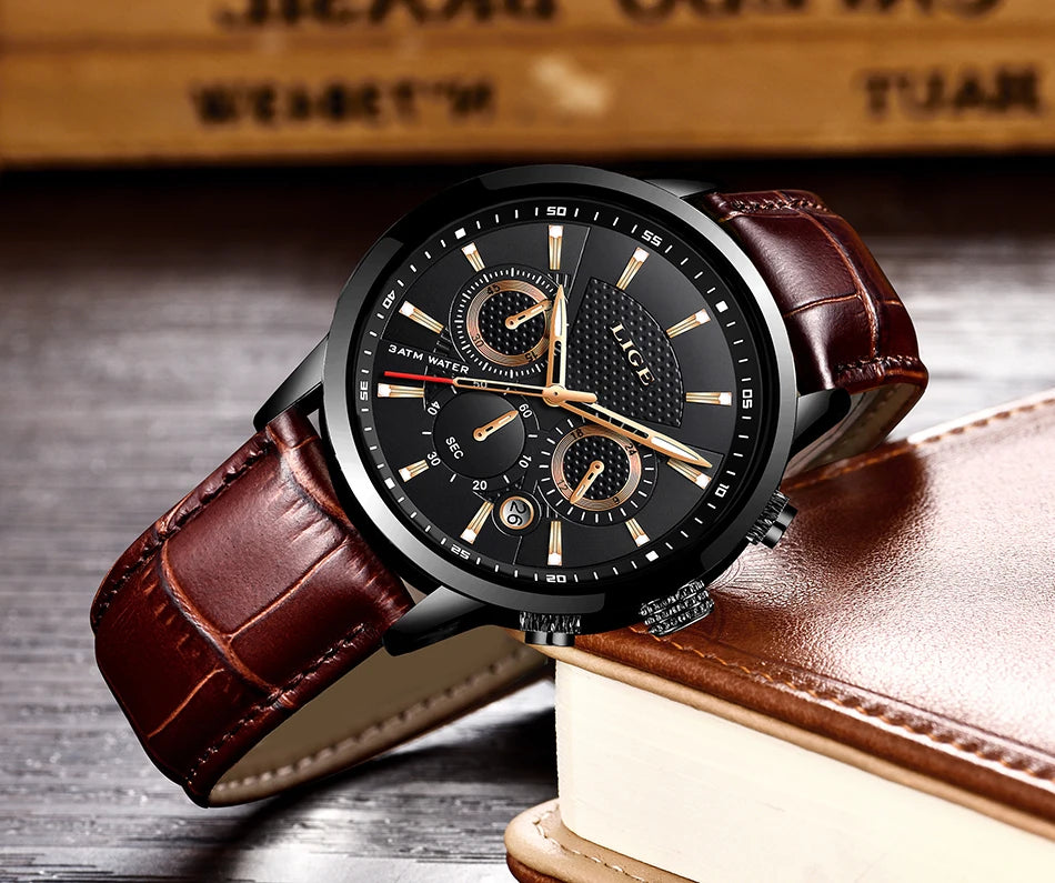 LIGE 2025 Watch Men Fashion Sports Quartz Clocks Mens Watches Top Brand Leather Military Waterproof Date Watch Relogio Masculino