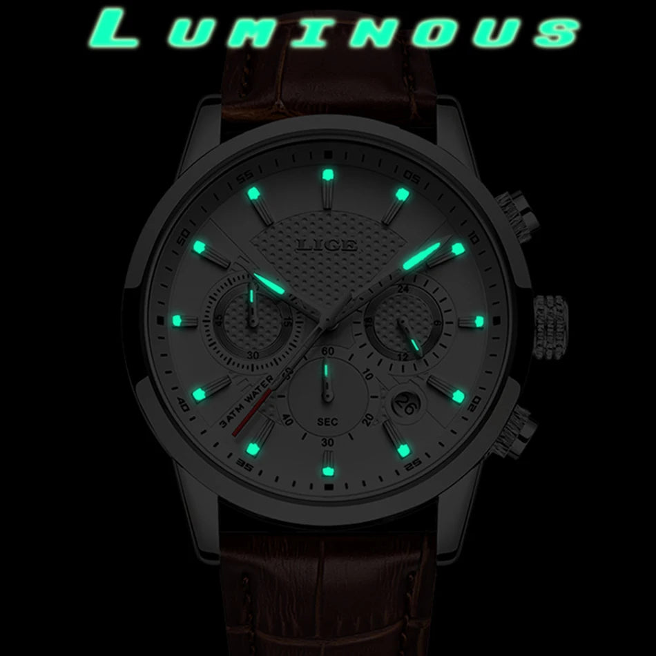 LIGE 2025 Watch Men Fashion Sports Quartz Clocks Mens Watches Top Brand Leather Military Waterproof Date Watch Relogio Masculino
