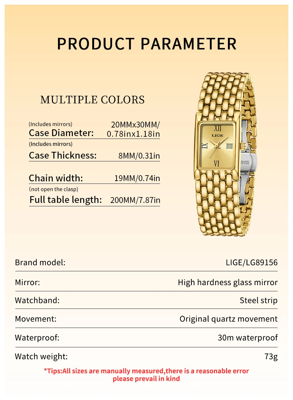 LIGE 2025 New Gold Women's Watch Luxury Quartz Watch Stainless Steel Bracelet Retro Fashion 30M Waterproof Watch for Women reloj