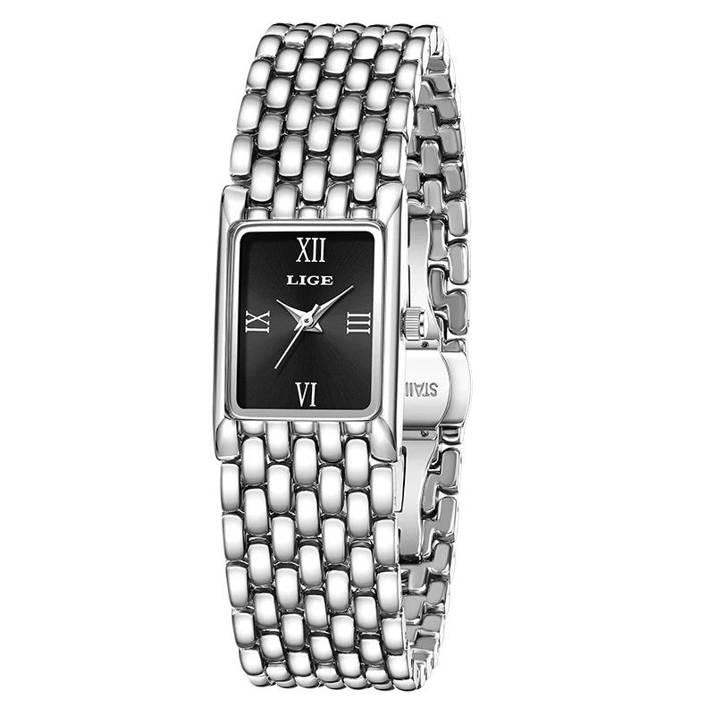 LIGE 2025 New Gold Women's Watch Luxury Quartz Watch Stainless Steel Bracelet Retro Fashion 30M Waterproof Watch for Women reloj