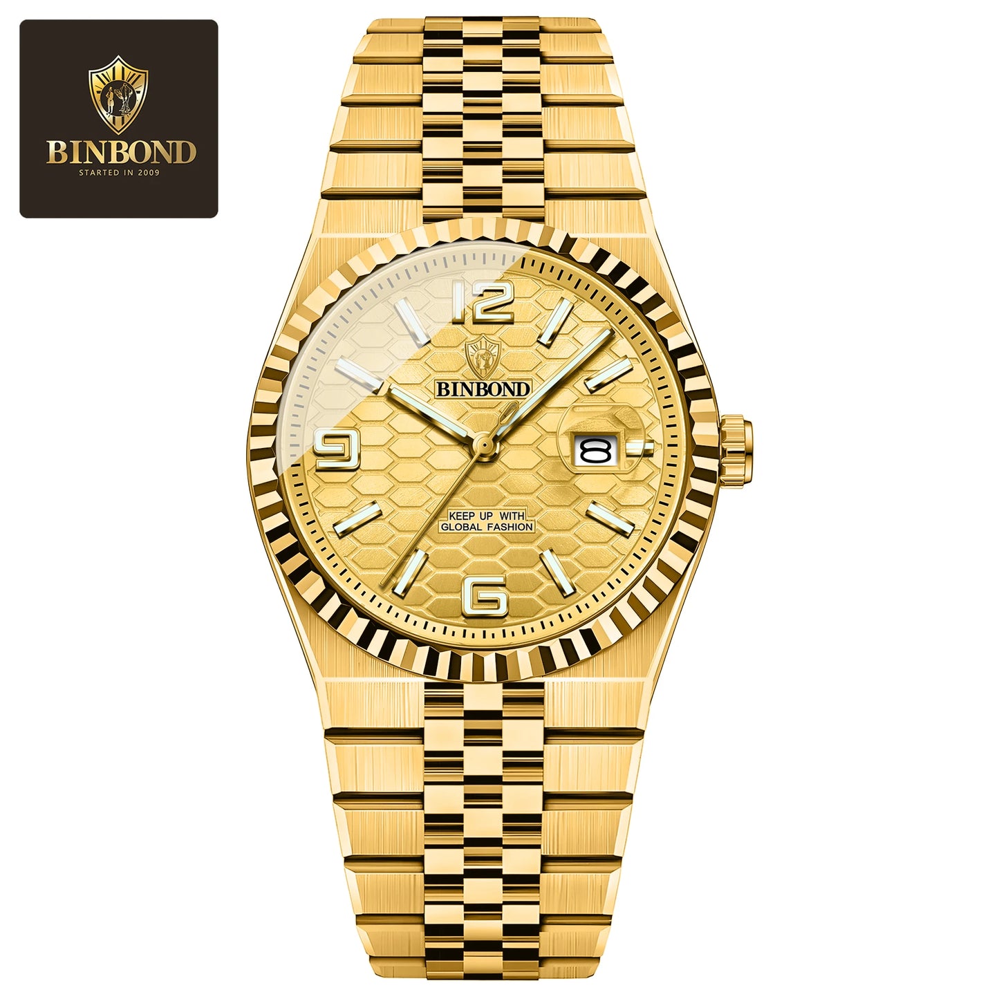 BINBOND Top Brand Luxury Men Quartz Watches Original Watch for Man Waterproof Luminous Date Week Stainless Steel Wristwatch Male