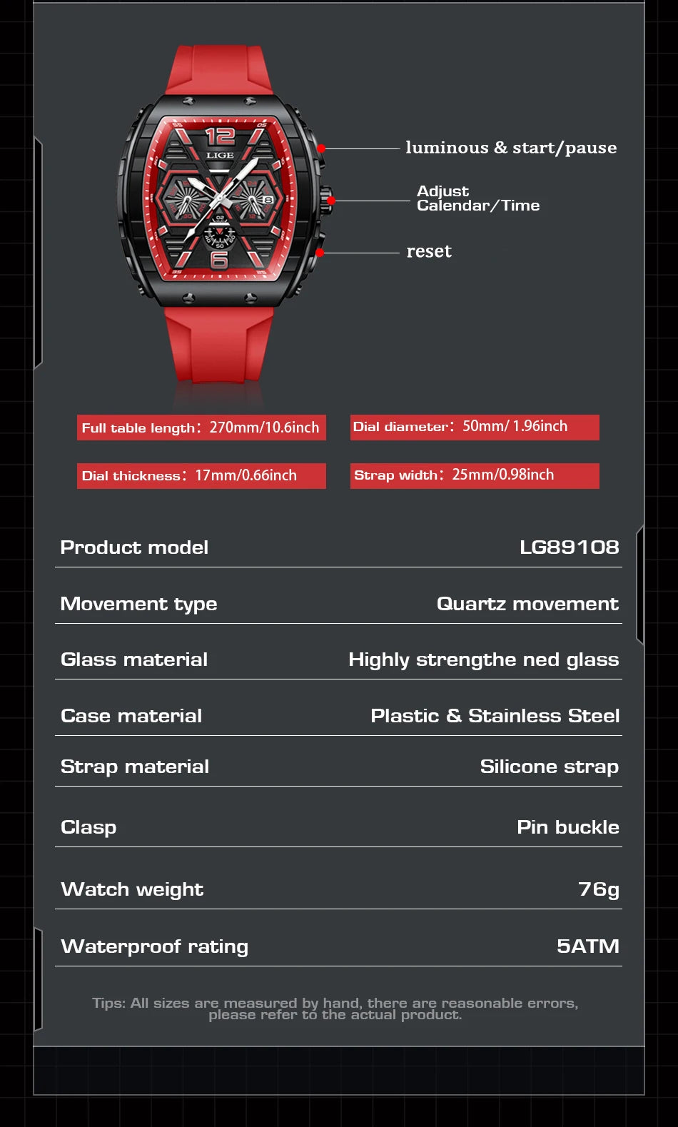 LIGE Men Watch Fashion Luxury Waterproof Quartz Wristwatch Luminous Casual Sports Silicone Strap Clock Auto Date Man Watches+Box