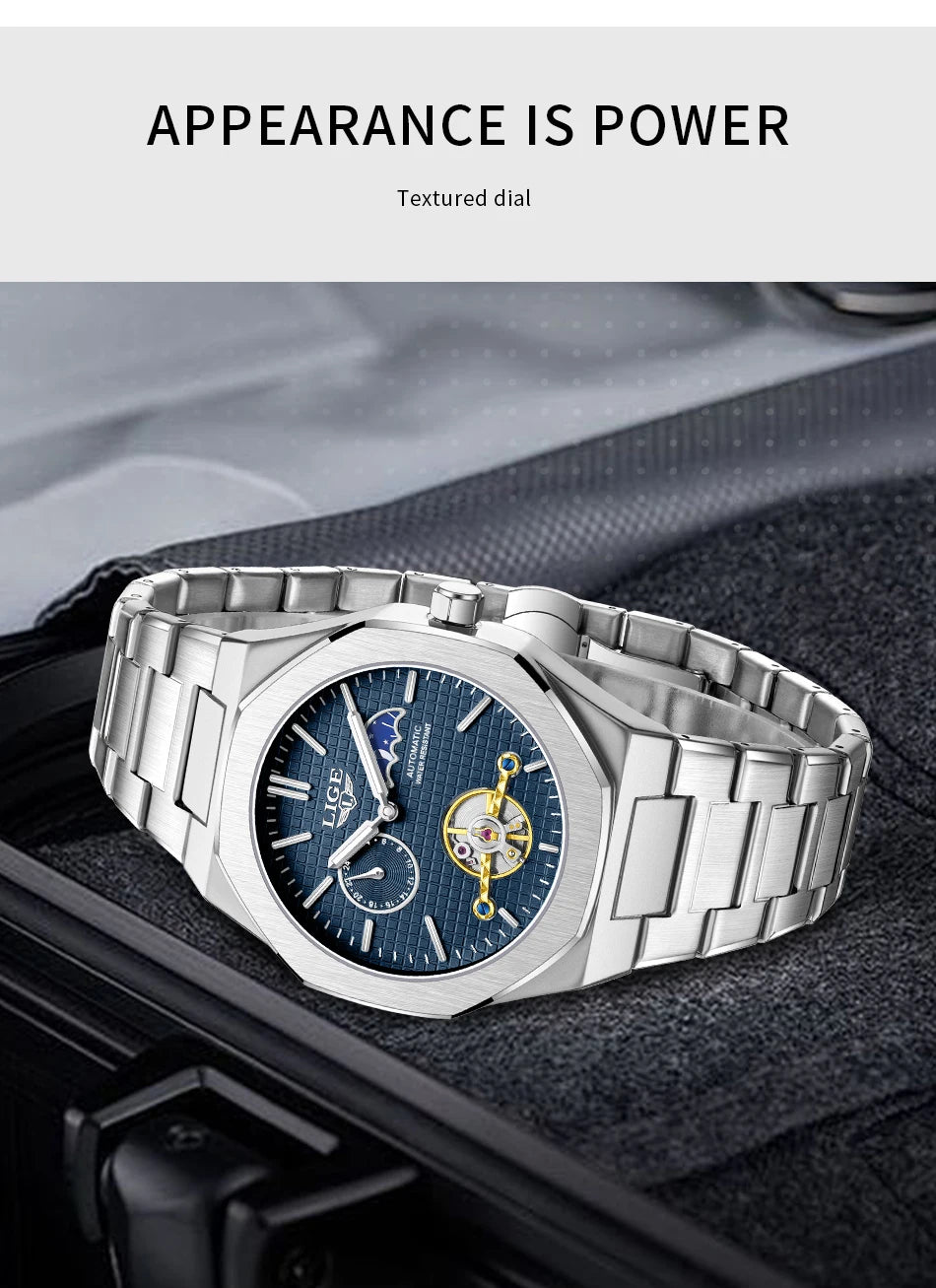 LIGE 2025 New Mechanical Watches Men Fashion Luxury Automatic Mens Watch Waterproof Luminous Tourbillon Wristwatch Reloj Hombre