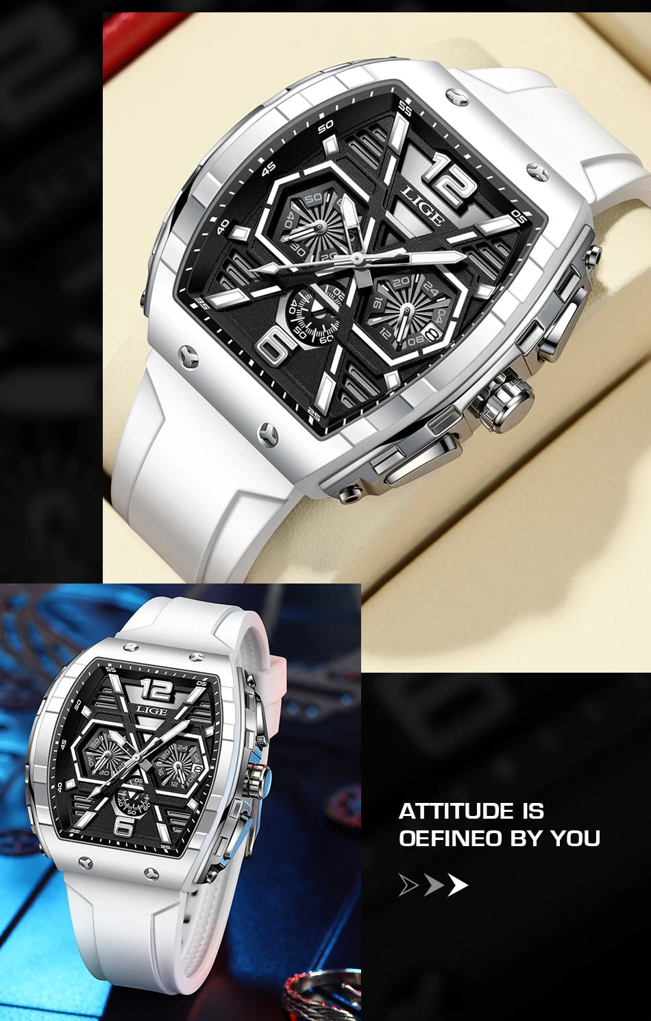 LIGE Men Watch Fashion Luxury Waterproof Quartz Wristwatch Luminous Casual Sports Silicone Strap Clock Auto Date Man Watches+Box