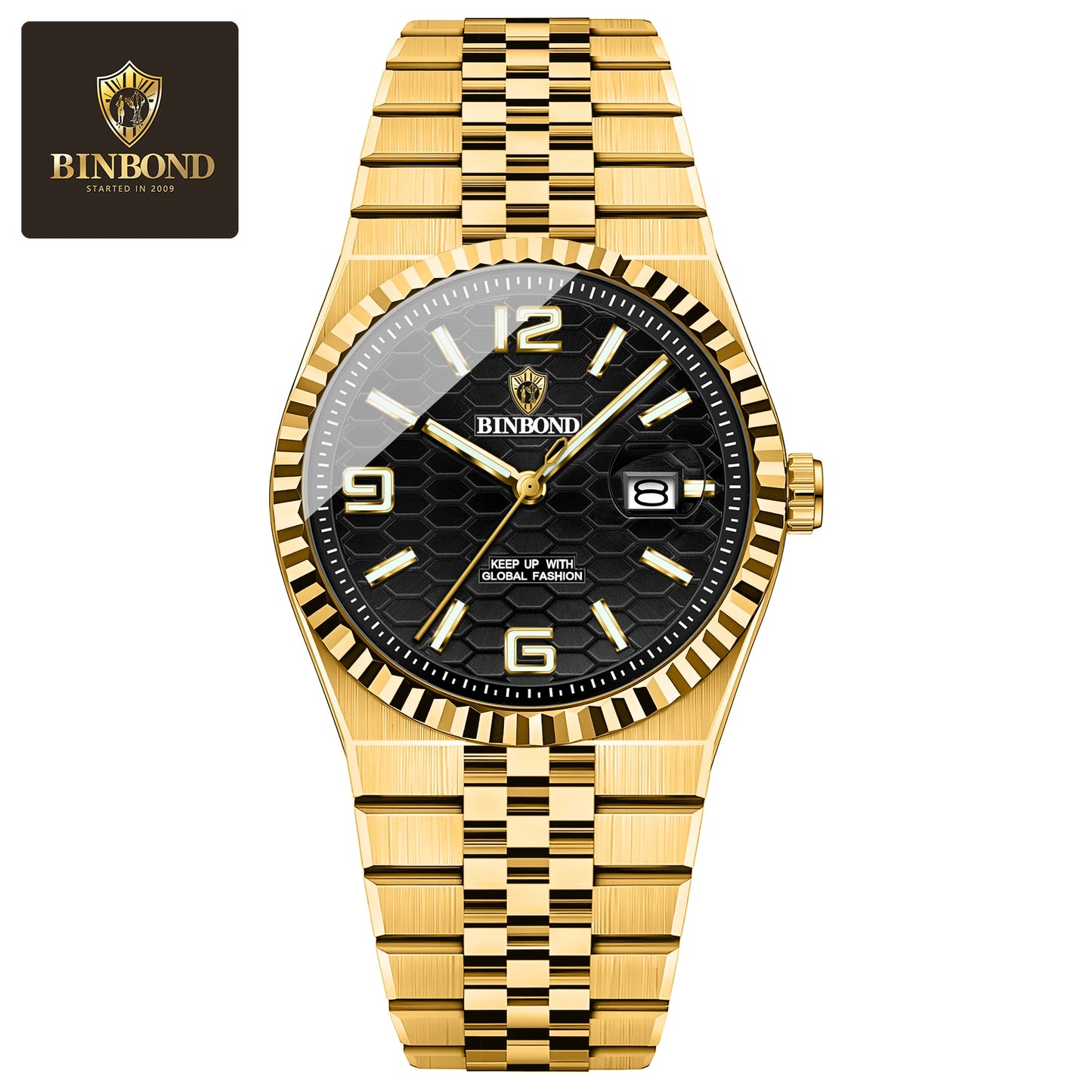 BINBOND Top Brand Luxury Men Quartz Watches Original Watch for Man Waterproof Luminous Date Week Stainless Steel Wristwatch Male