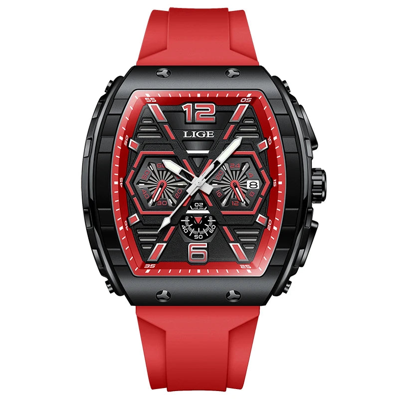 LIGE Men Watch Fashion Luxury Waterproof Quartz Wristwatch Luminous Casual Sports Silicone Strap Clock Auto Date Man Watches+Box