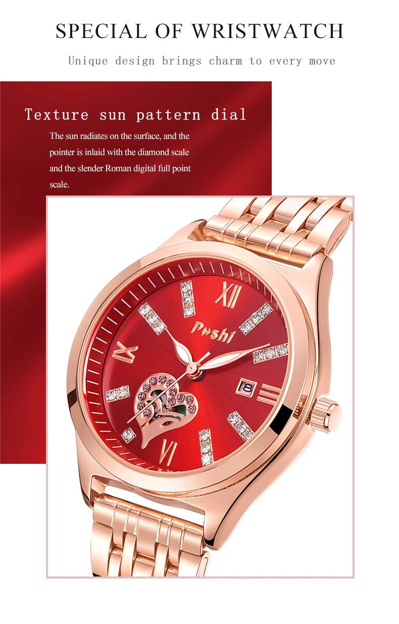 POSHI Women Watches Fashion Stainless Steel Date Ladies Wristwatch Waterproof Quarzt Watch Girlfriend Gift Relogio Feminino