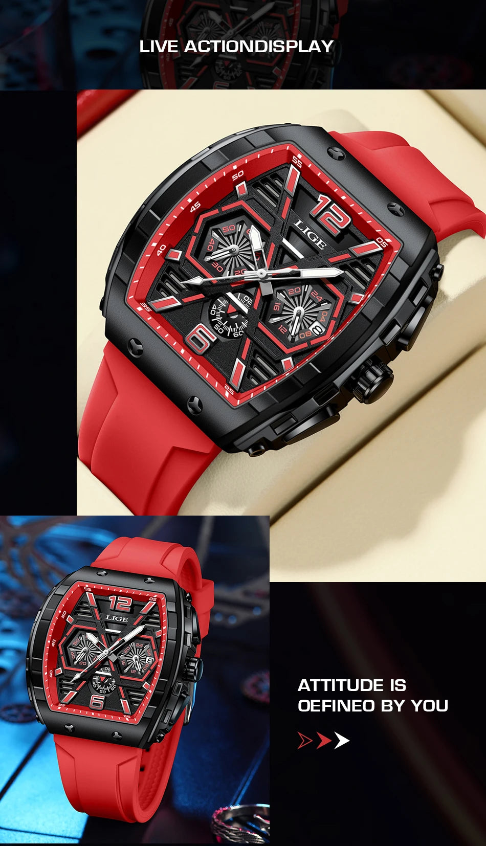 LIGE Men Watch Fashion Luxury Waterproof Quartz Wristwatch Luminous Casual Sports Silicone Strap Clock Auto Date Man Watches+Box