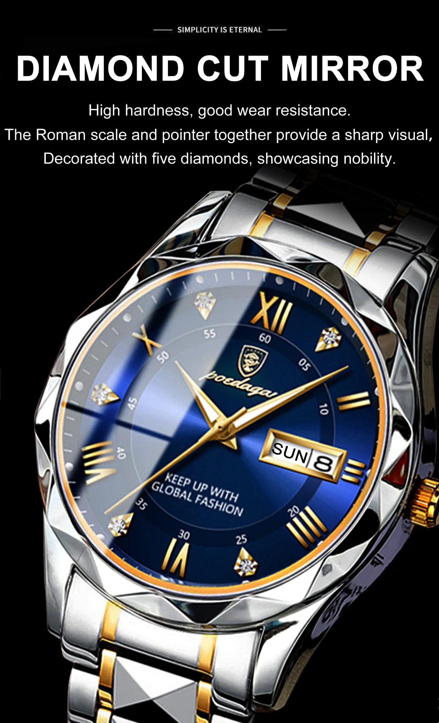 POEDAGAR Top Brand Luxury Men's Watches Waterproof Luminous Calendar Week Watch For Man Casual Stainless Steel Quartz Men Watch
