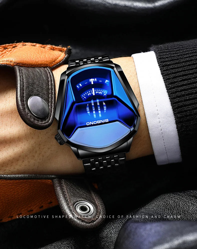 Binbond Top Luxury Brand Trend Cool Men's Wrist Watch Stainless Steel Technology Fashion Quartz Watch For Men JiChe01