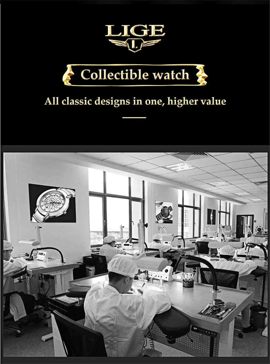 LIGE Men Watch Fashion Luxury Waterproof Quartz Wristwatch Luminous Casual Sports Silicone Strap Clock Auto Date Man Watches+Box