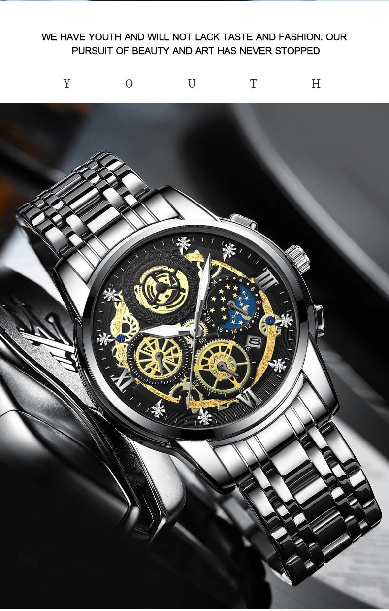 BINBOND B4010 Fashion Casual Quartz Men Watch Stainless Steel Strap Luxury Dial Luminous 30M Waterproof Business Men Wristwatch