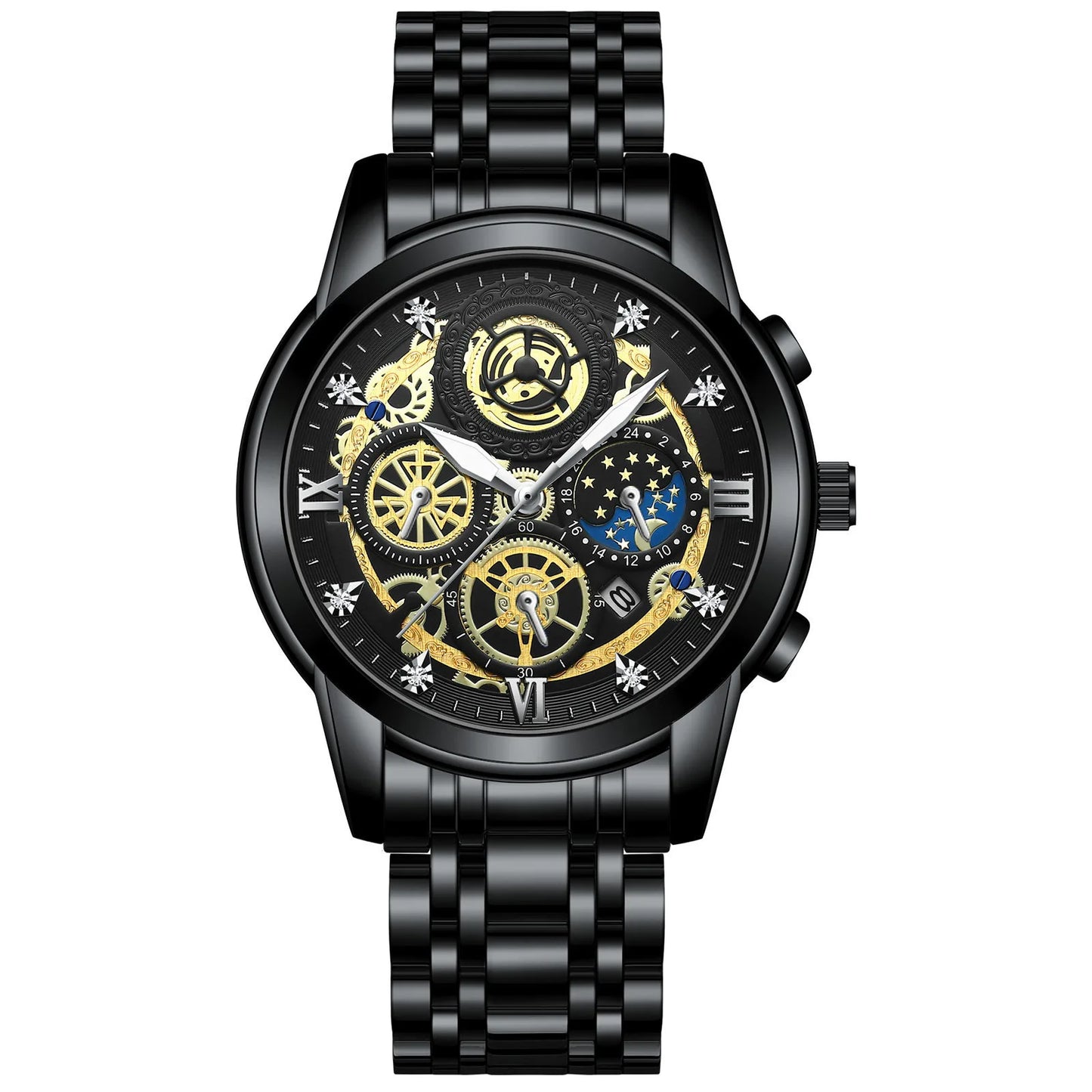 BINBOND B4010 Fashion Casual Quartz Men Watch Stainless Steel Strap Luxury Dial Luminous 30M Waterproof Business Men Wristwatch