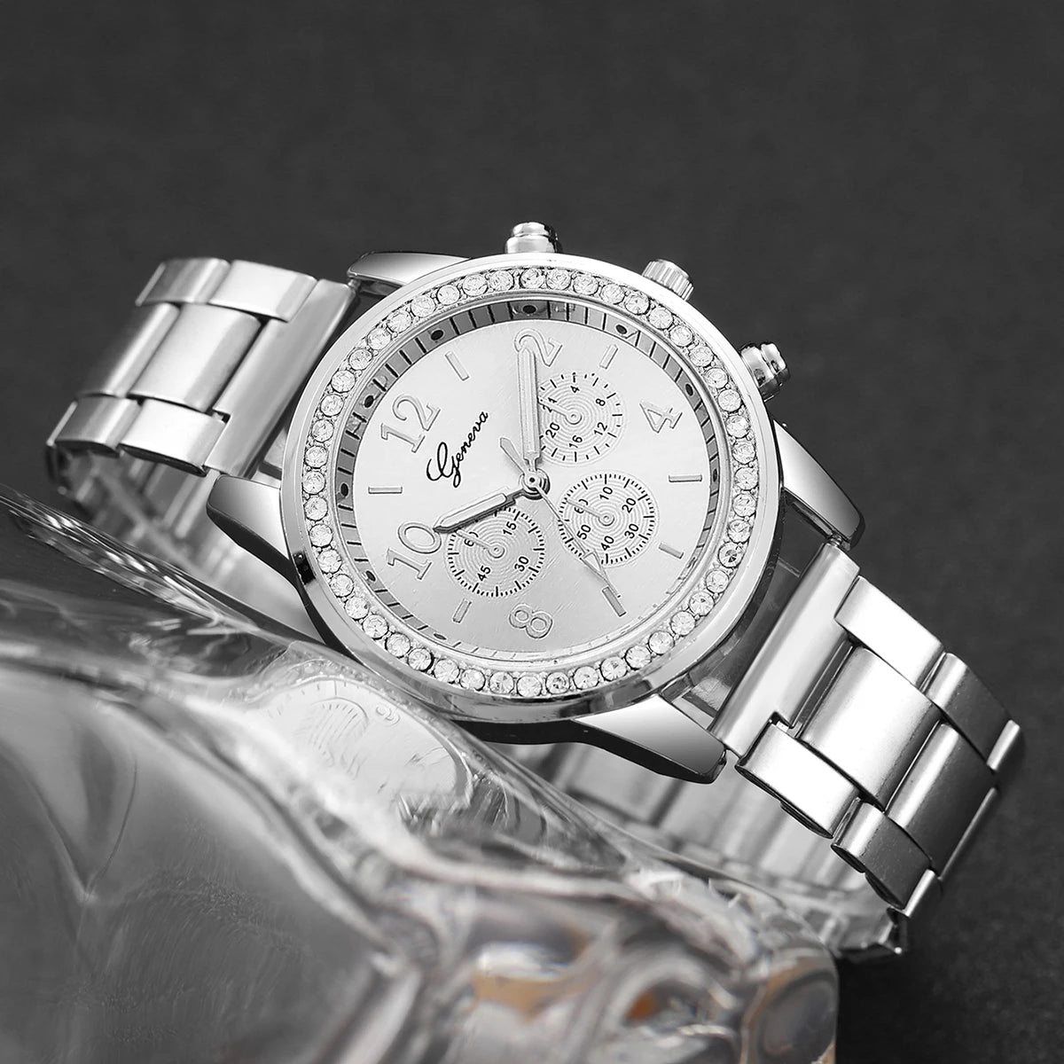 4PCS/Set Fashion Rhinestone Women Watches Luxury Steel Band Ladies Quartz Watch Bracelets Set Reloj Mujer(Without Box)