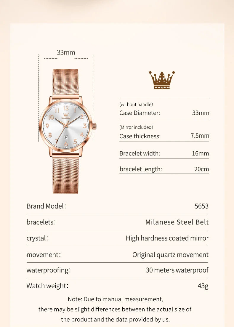 OLEVS New 5653 Women Watch Luxury Brand Quartz Watch Elegant Rose Gold Digital Waterproof Watch HD Simple Bracelet Women Watch