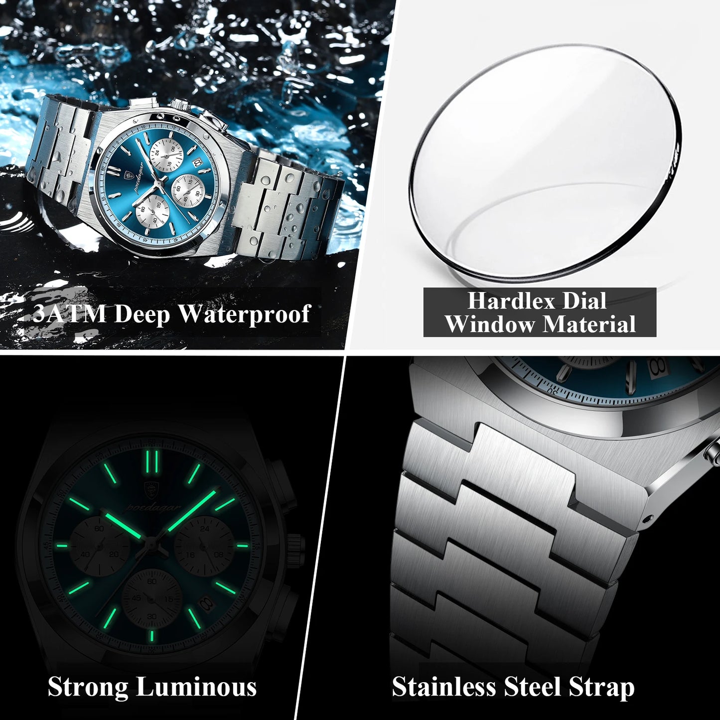 POEDAGAR Luxury Man Quartz Watch Waterproof Luminous Date Chronograph Watches For Men Stainless Steel Fashion Men's Watch Reloj