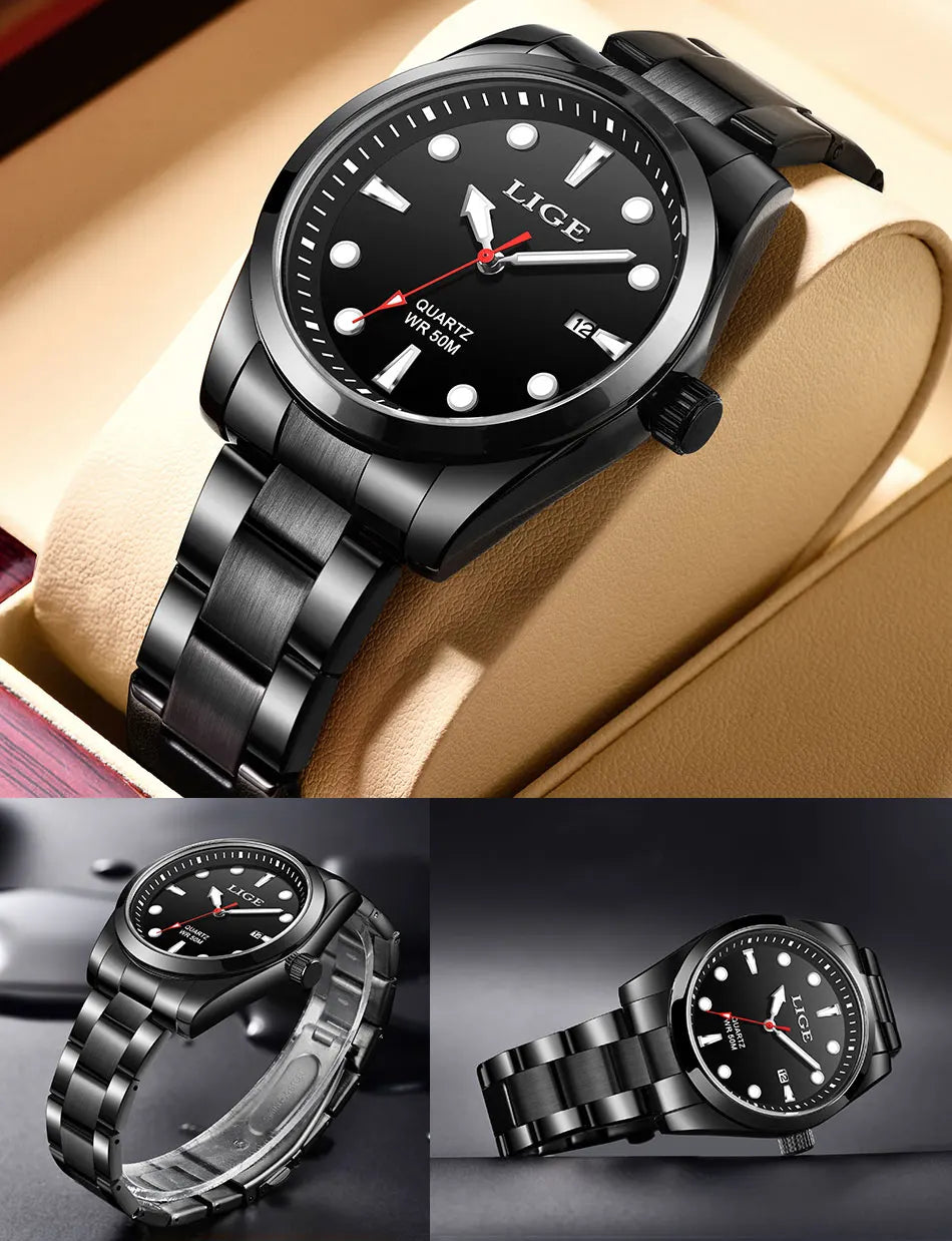 LIGE Business Waterproof Watch Men Fashion Military Sports Men's Quartz Wristwatches Top Brand Luxury Chronograph Montre Homme