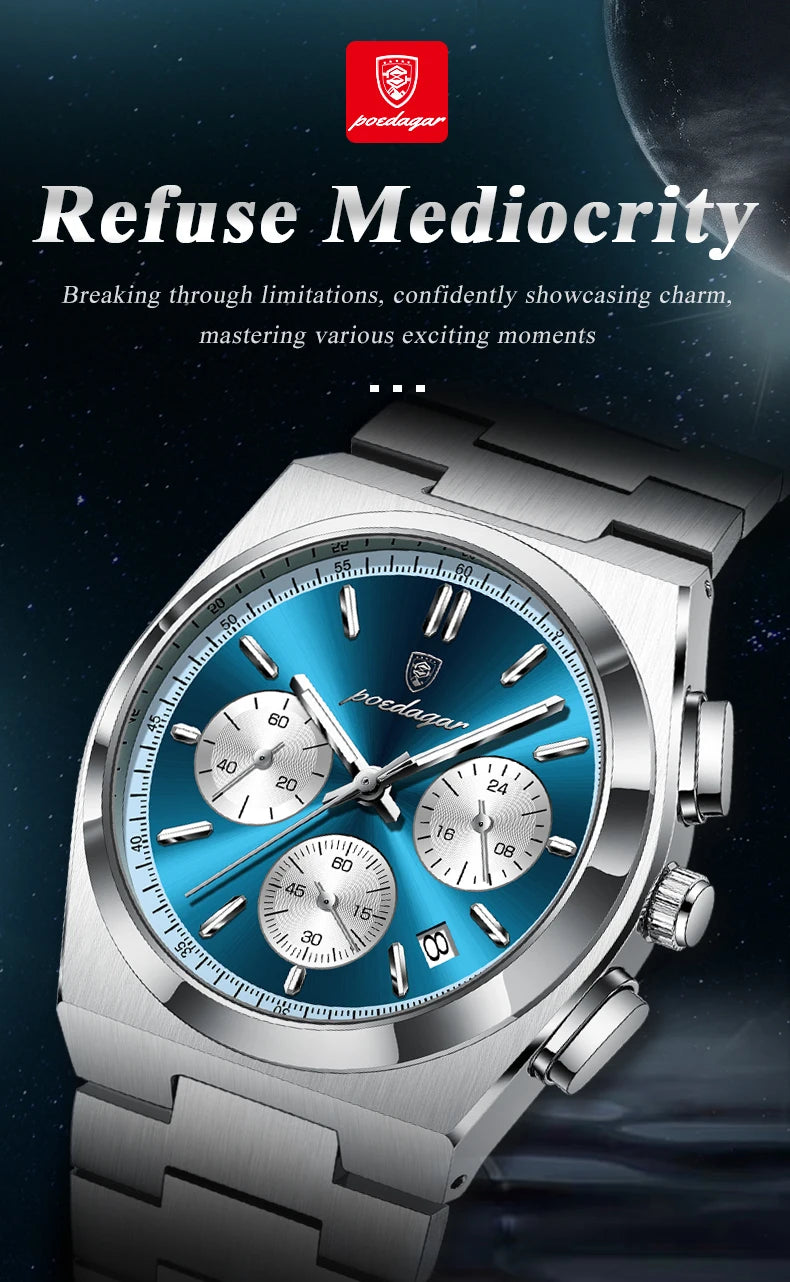 POEDAGAR Luxury Man Quartz Watch Waterproof Luminous Date Chronograph Watches For Men Stainless Steel Fashion Men's Watch Reloj