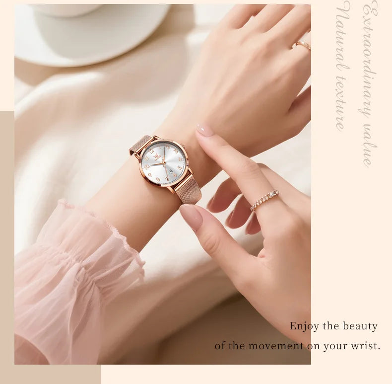 OLEVS New 5653 Women Watch Luxury Brand Quartz Watch Elegant Rose Gold Digital Waterproof Watch HD Simple Bracelet Women Watch