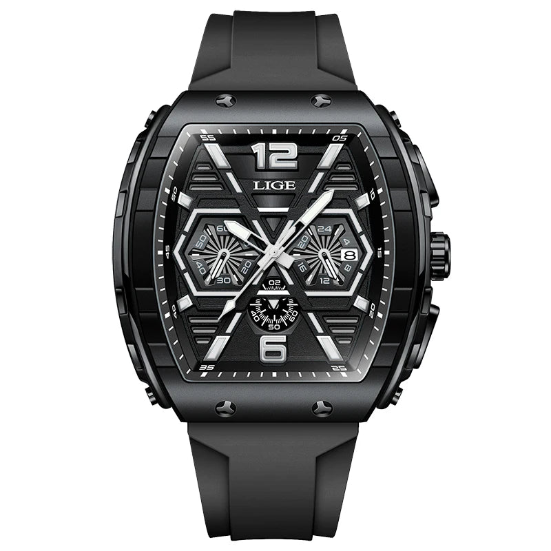 LIGE Men Watch Fashion Luxury Waterproof Quartz Wristwatch Luminous Casual Sports Silicone Strap Clock Auto Date Man Watches+Box