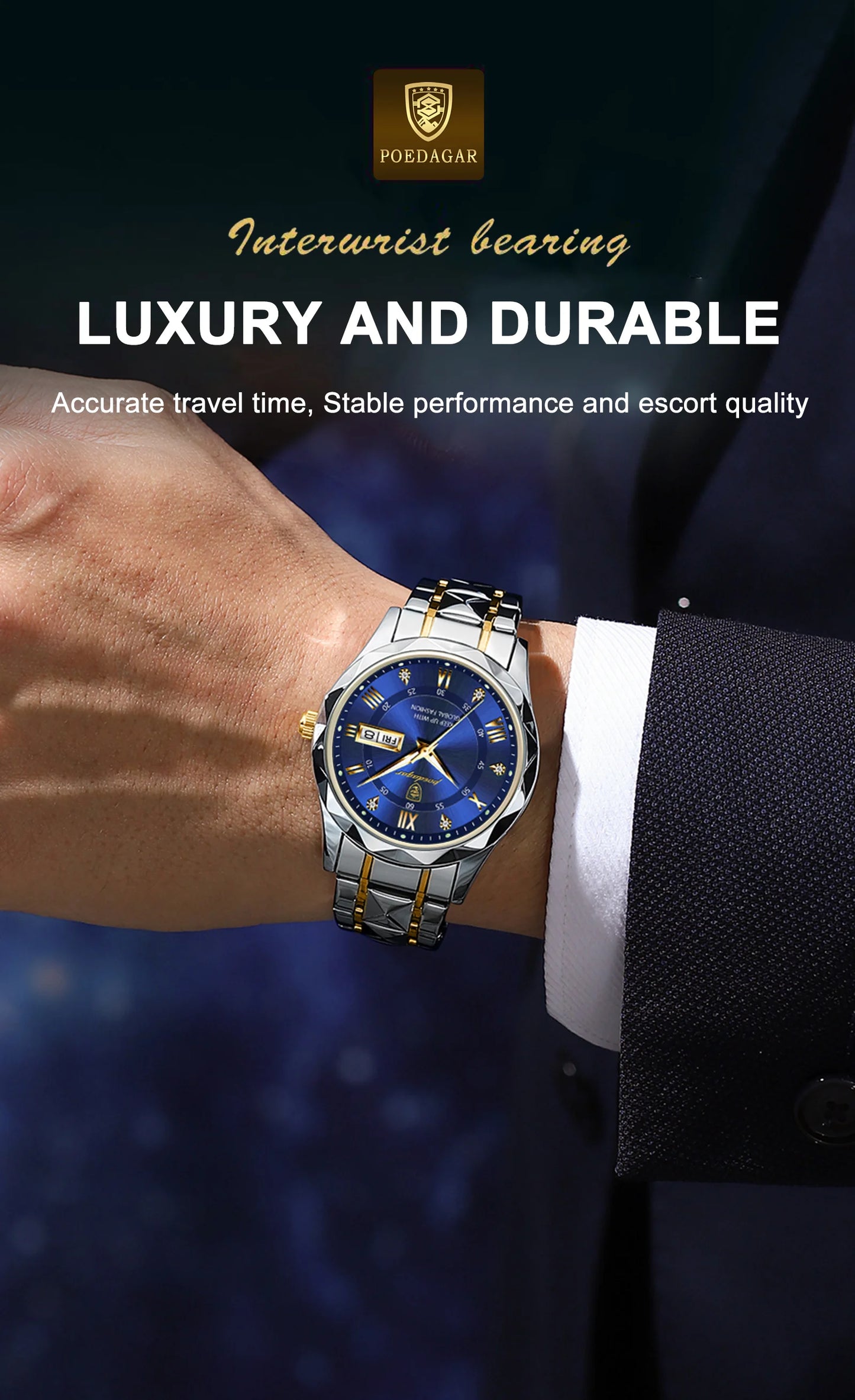 POEDAGAR Top Brand Luxury Men's Watches Waterproof Luminous Calendar Week Watch For Man Casual Stainless Steel Quartz Men Watch