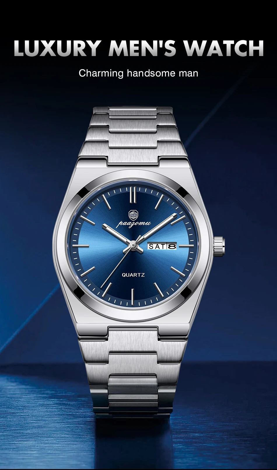PENGAGAR Luxury Quartz Man Wristwatch Sport Men Watches Waterproof Luminous Date Week Stainless Steel Men's Watch Male Reloj+box