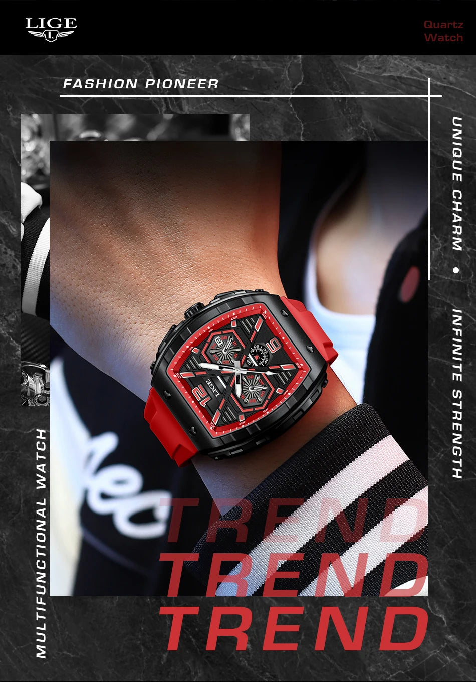 LIGE Men Watch Fashion Luxury Waterproof Quartz Wristwatch Luminous Casual Sports Silicone Strap Clock Auto Date Man Watches+Box