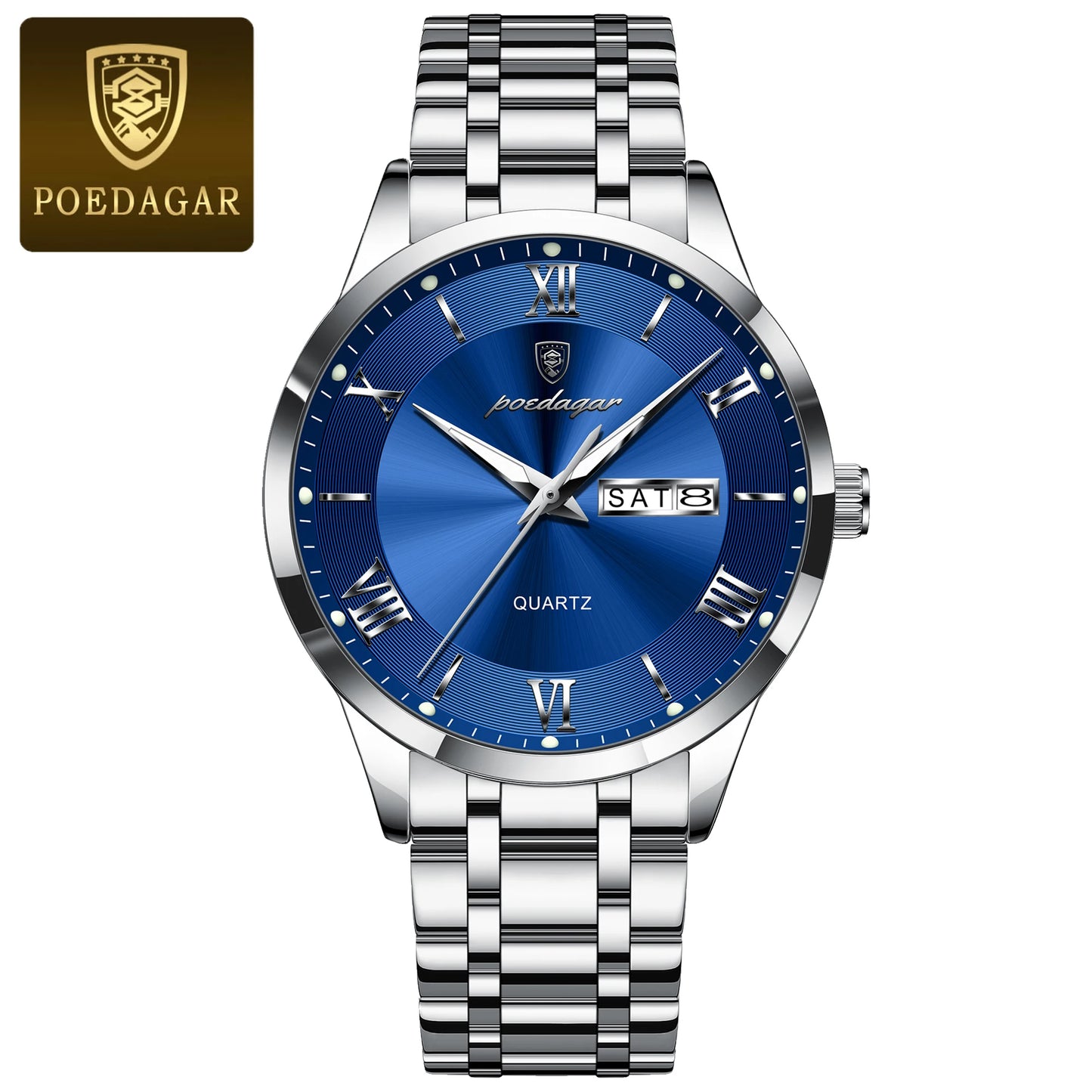 POEDAGAR Luxury Casual Watch For Man Date Week Waterproof Luminous Stainless Steel Men Watch Sport Quartz Men's Watches Male+Box