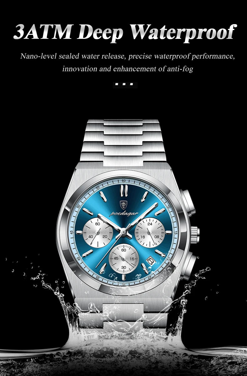 POEDAGAR Luxury Man Quartz Watch Waterproof Luminous Date Chronograph Watches For Men Stainless Steel Fashion Men's Watch Reloj