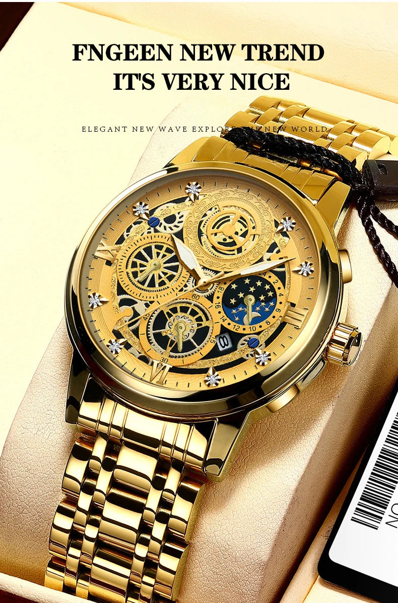 BINBOND B4010 Fashion Casual Quartz Men Watch Stainless Steel Strap Luxury Dial Luminous 30M Waterproof Business Men Wristwatch