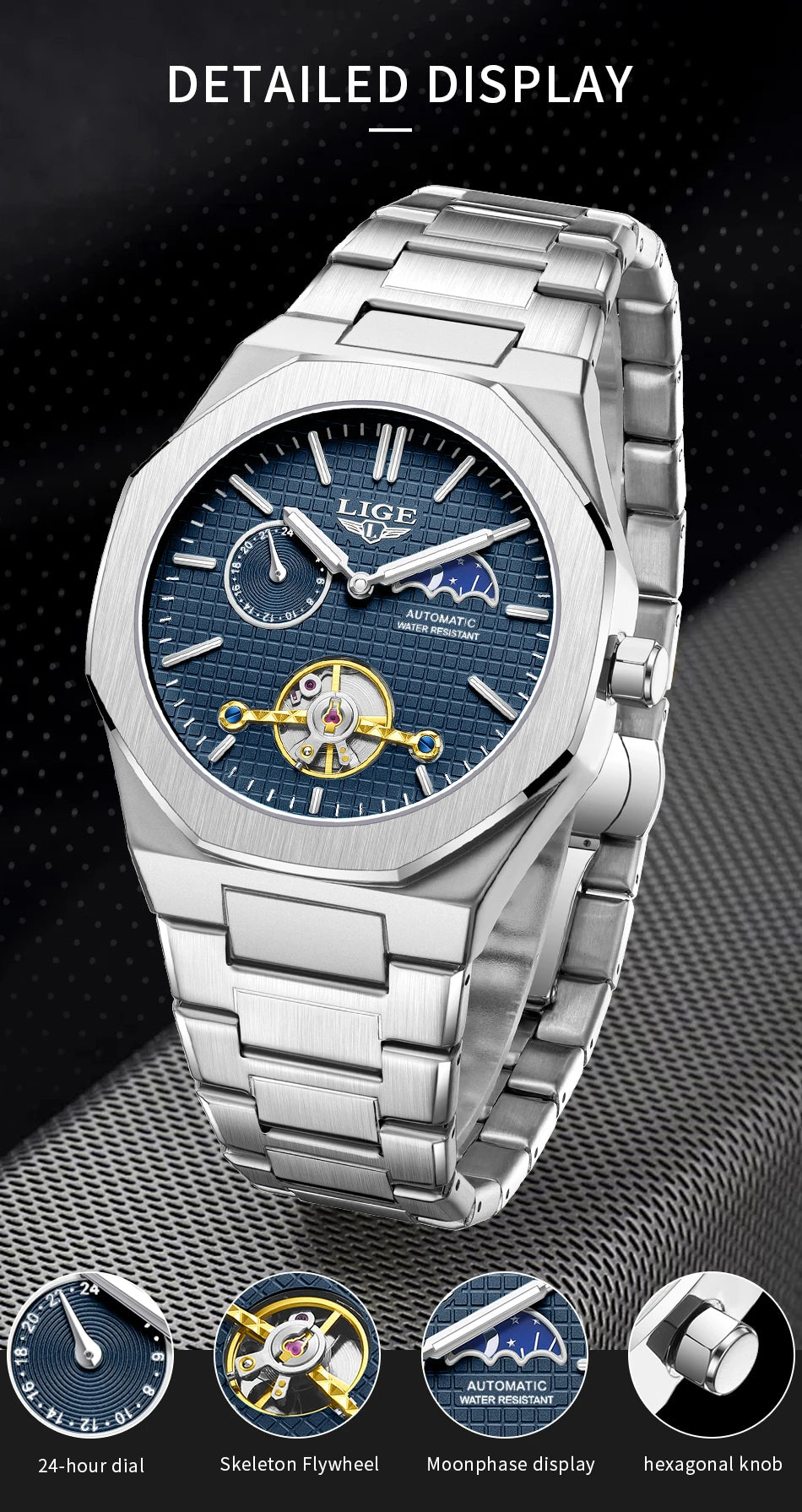 LIGE 2025 New Mechanical Watches Men Fashion Luxury Automatic Mens Watch Waterproof Luminous Tourbillon Wristwatch Reloj Hombre