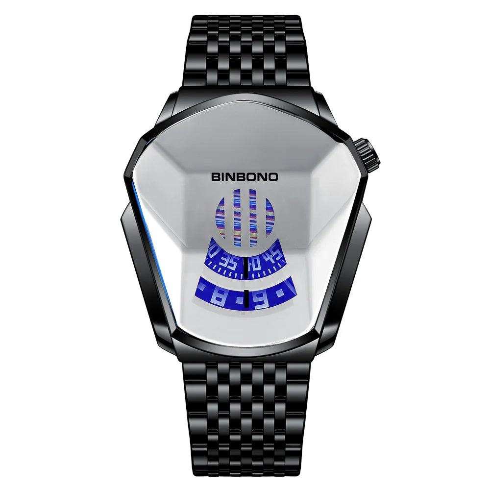 Binbond Top Luxury Brand Trend Cool Men's Wrist Watch Stainless Steel Technology Fashion Quartz Watch For Men JiChe01