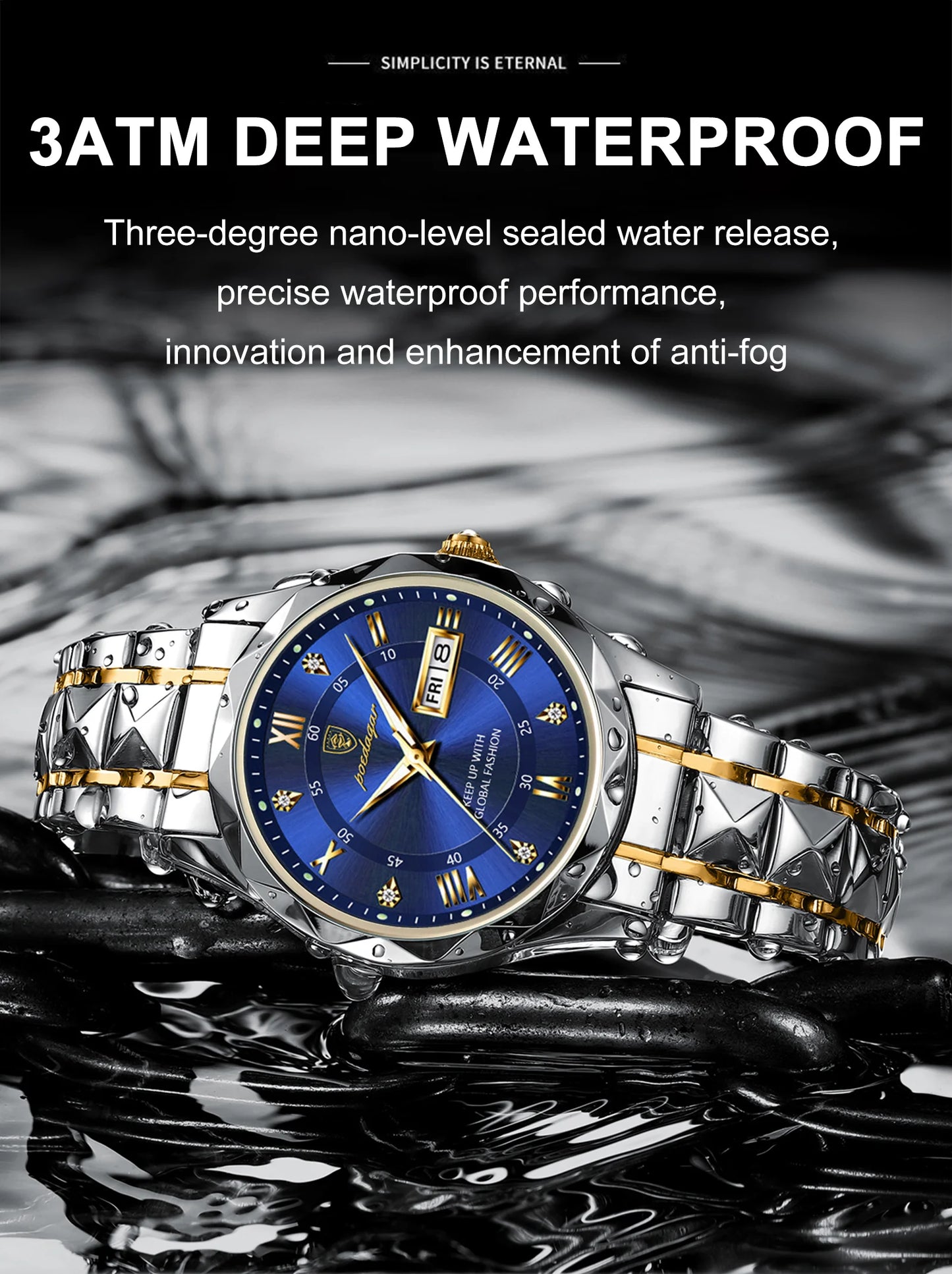 POEDAGAR Top Brand Luxury Men's Watches Waterproof Luminous Calendar Week Watch For Man Casual Stainless Steel Quartz Men Watch