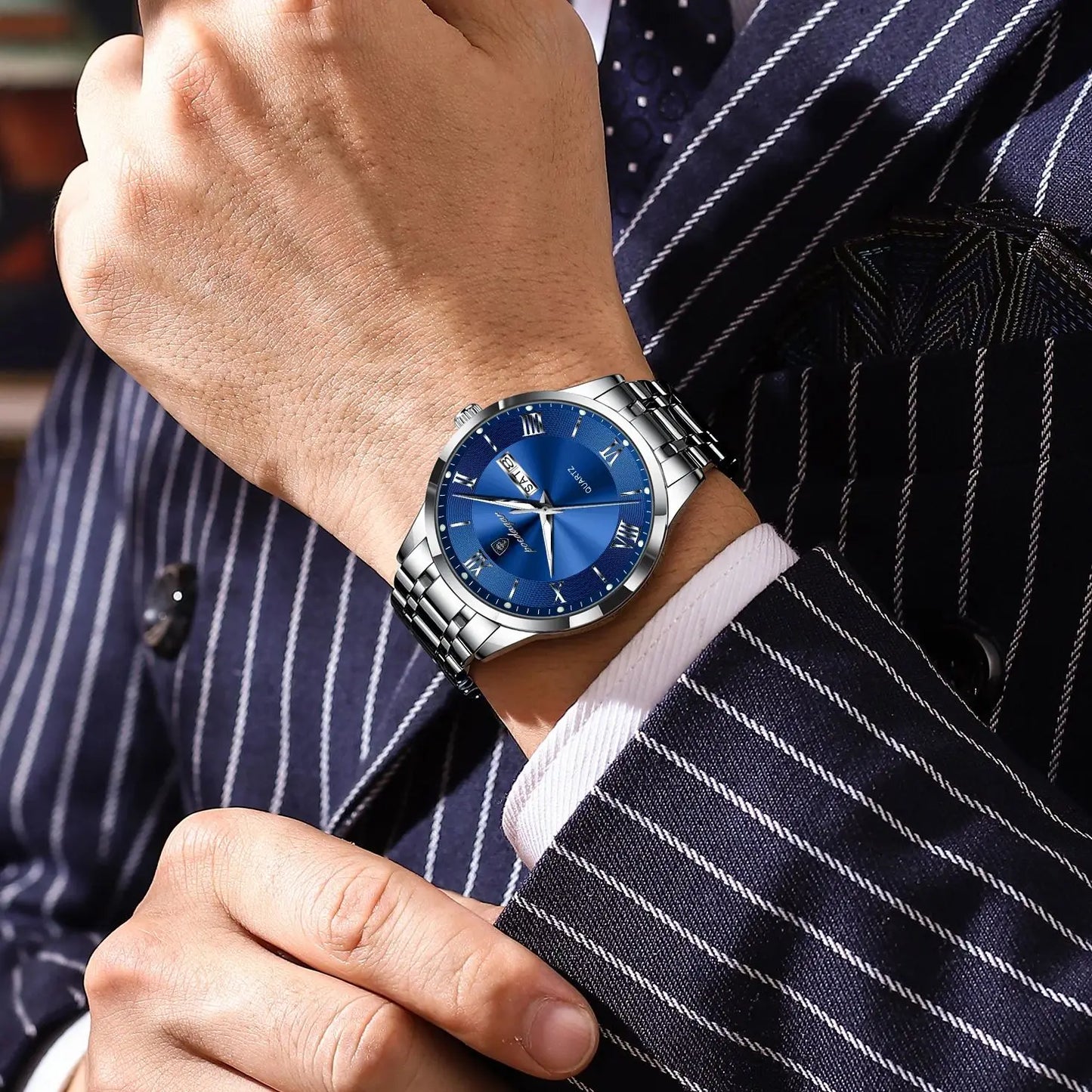 POEDAGAR Luxury Casual Watch For Man Date Week Waterproof Luminous Stainless Steel Men Watch Sport Quartz Men's Watches Male+Box