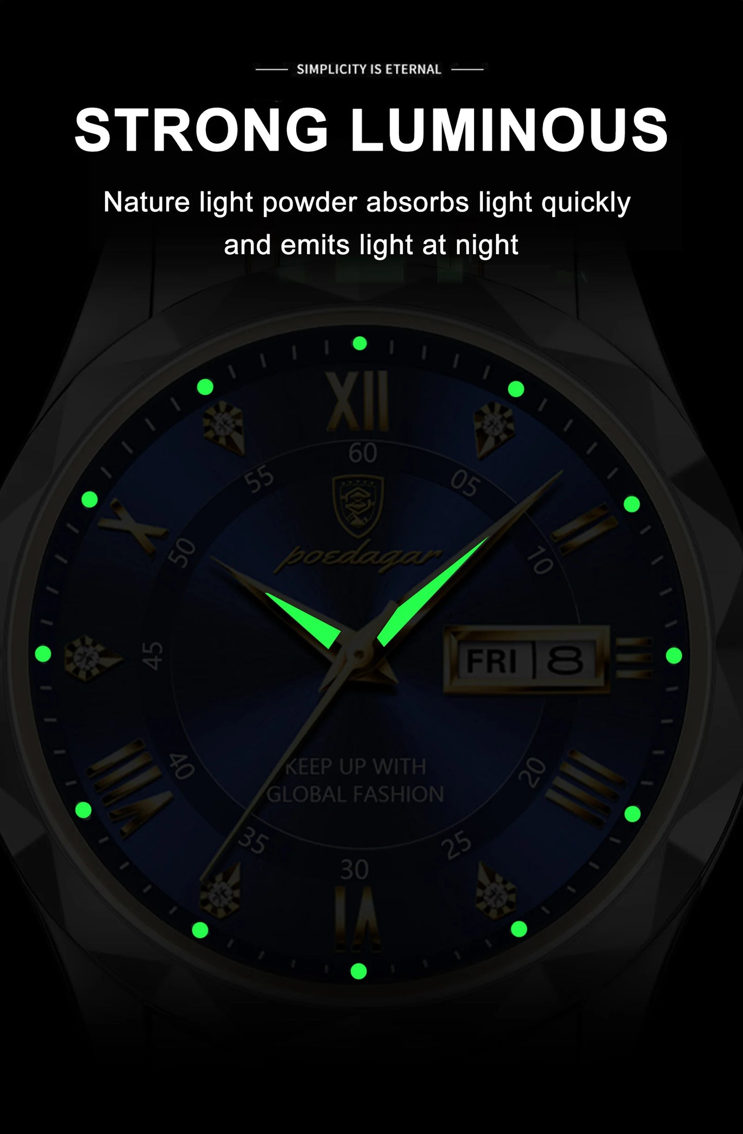 POEDAGAR Top Brand Luxury Men's Watches Waterproof Luminous Calendar Week Watch For Man Casual Stainless Steel Quartz Men Watch