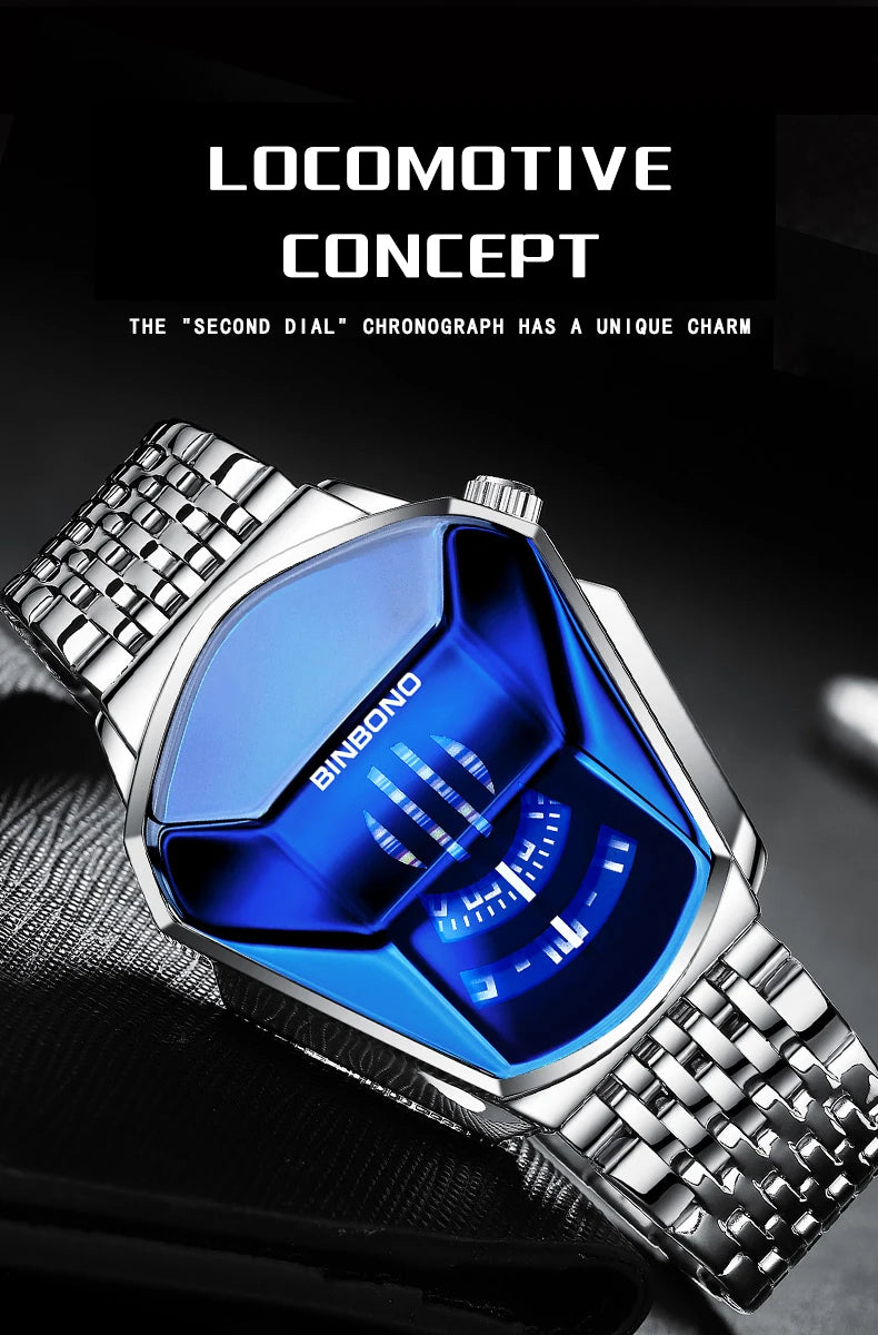 Binbond Top Luxury Brand Trend Cool Men's Wrist Watch Stainless Steel Technology Fashion Quartz Watch For Men JiChe01