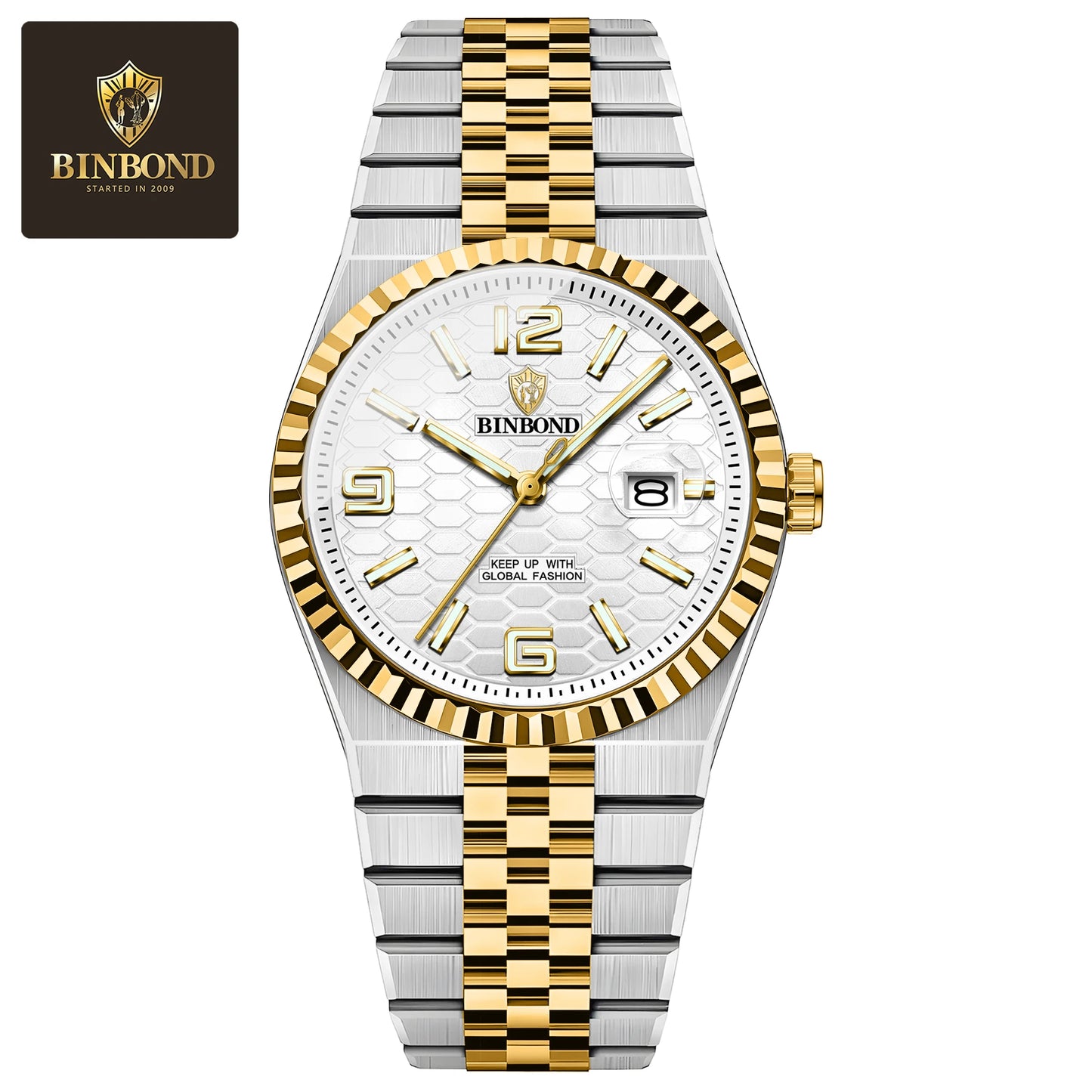 BINBOND Top Brand Luxury Men Quartz Watches Original Watch for Man Waterproof Luminous Date Week Stainless Steel Wristwatch Male
