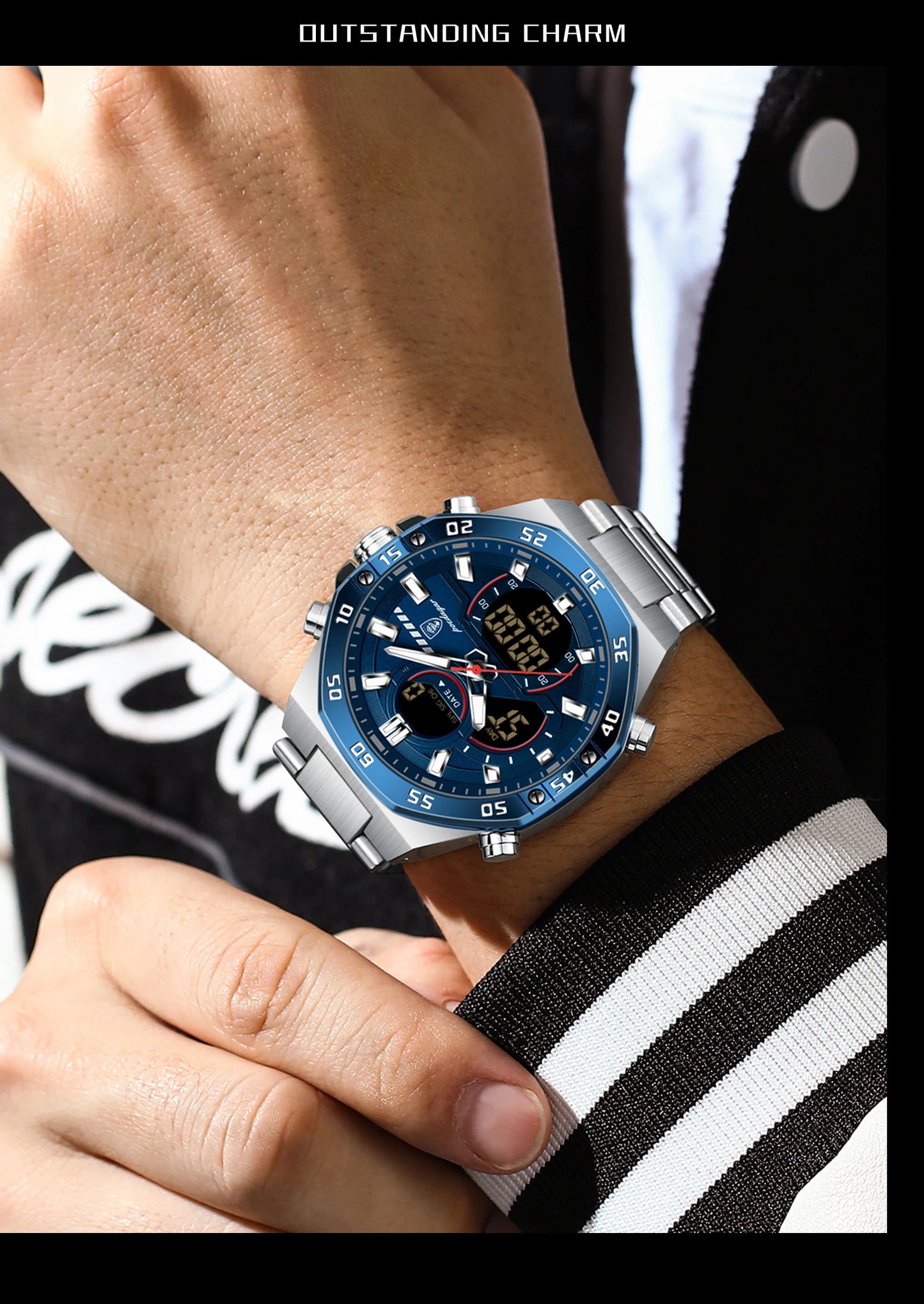 POEDAGAR Original Sports Men Wristwatch Week Date Waterproof LED Quartz Man Watch Stainless Steel Military Digital Men's Watches